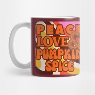 Peace, Love, and Pumpkin Spice - Retro Wavy Groovy Style Mug